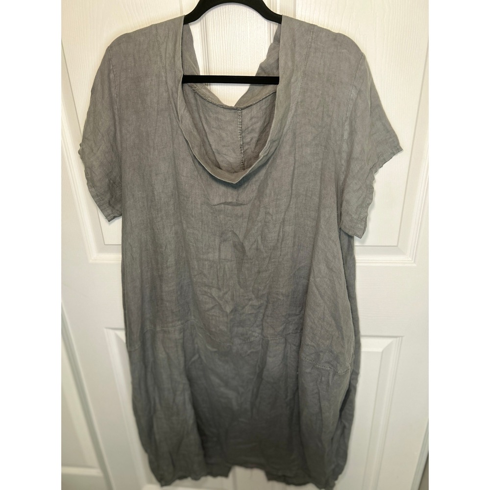 Made in Italy Linen‎ Lagenlook Dress Gray Oversized Midi Pocket Boho Italian OS